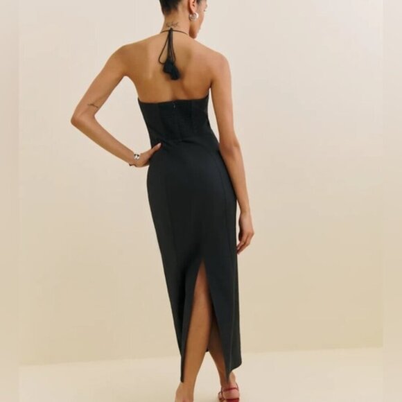 NEW Reformation Solasta Cotton Midi Halter Slip Dress Cocktail Black | size 2 - Picture 4 of 12